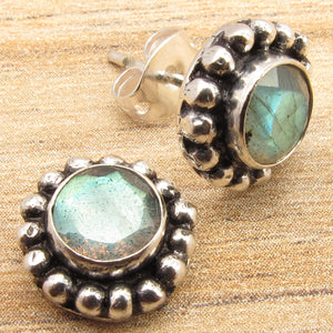 Silver Plated Real BLUE FIRE LABRADORITE Gem Studs CHARMING Earrings 1.0 cm