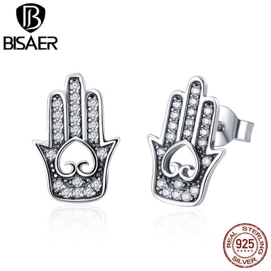 Silver Stud Earrings S925 Sterling Silver Hands of Fatima Stud Earrings for Women Silver Jewelry Summer Fashion Jewellery HSE416