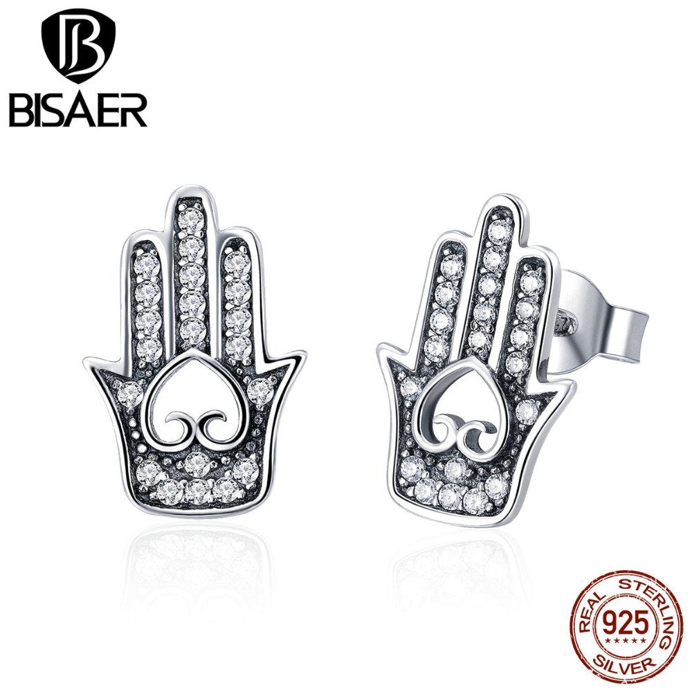 Silver Stud Earrings S925 Sterling Silver Hands of Fatima Stud Earrings for Women Silver Jewelry Summer Fashion Jewellery HSE416