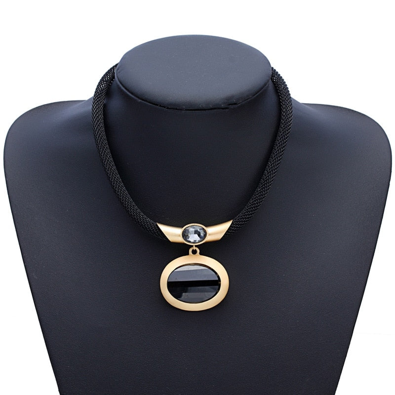 Simple Elegant Black Clavicle Necklace Designs Sweater Chain Large Crystal Pendant Choker Necklaces Women Jewelry Duftgold