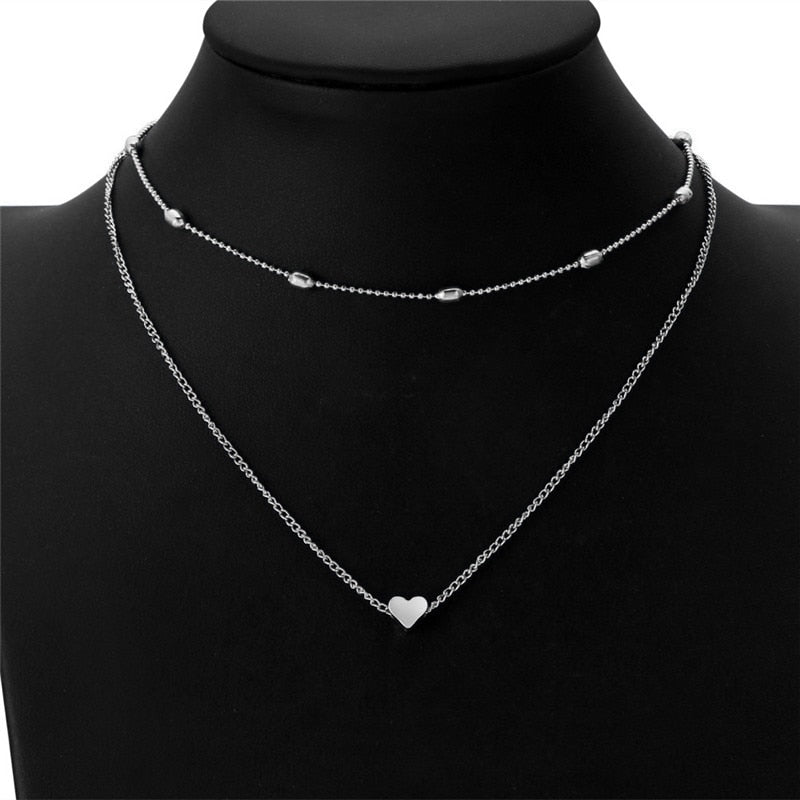 Collana a catena con collo a clavicola multistrato a forma di cuore di pesca con ciondolo clavicola femminile di moda semplice. Ciondolo a forma di cuore 