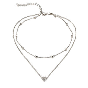 Collana a catena con collo a clavicola multistrato a forma di cuore di pesca con ciondolo clavicola femminile di moda semplice. Ciondolo a forma di cuore 