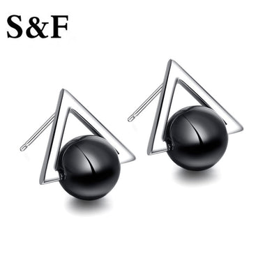 Simple Geometric Triangle Hollow Black Round Stud Earrings For Women Bijoux Fashion Jewelry Accessories All Match 2017 Hot Sell