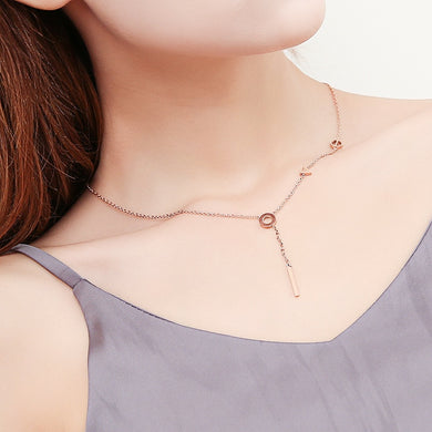 Simple Love Letter Tassel Y Shaped Necklace For Women Rose Gold Color New Fashion Jewelry Accessories Titanium Steel Necklace
