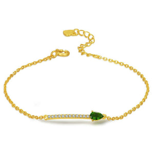Simple Natural Malacolite CZ Arrow 925 Silver Bracelet