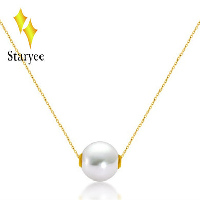 Simple Lady Style Akoya Pearl Charms Necklace 18K Yellow Gold Fashion Engagement Pendant Necklaces Chain Fine Jewelry