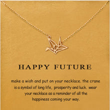 Load image into Gallery viewer, Simple Paper Crane Necklace Women Origami Pigeon Pendant Clavicle Chain Statement Choker Necklaces Happy Future Gift Card