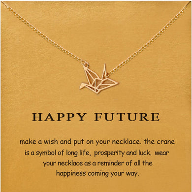 Simple Paper Crane Necklace Women Origami Pigeon Pendant Clavicle Chain Statement Choker Necklaces Happy Future Gift Card