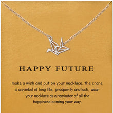 Load image into Gallery viewer, Simple Paper Crane Necklace Women Origami Pigeon Pendant Clavicle Chain Statement Choker Necklaces Happy Future Gift Card