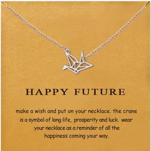 Simple Paper Crane Necklace Women Origami Pigeon Pendant Clavicle Chain Statement Choker Necklaces Happy Future Gift Card