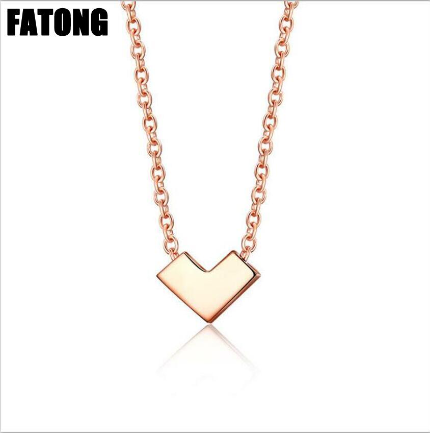 Simple mini rose gold heart-shaped necklace in 925 sterling silver for women and girls. J0214