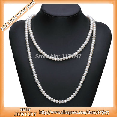 Perle di perle naturali rotonde da 120 cm 7-8 mm Collana lunga Collana di perle classiche autentiche al 100% per donna 