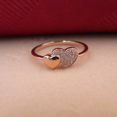 18k Gold Diamond Ring Rose gold color love Double hearts design fashion & fine jewelry Engagement ring best gift to lover