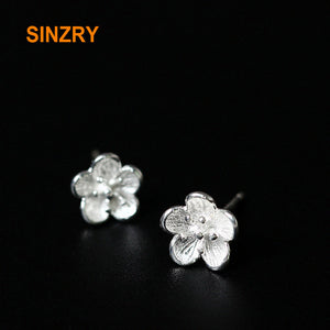 Handmade 100% 925 sterling Silver vintage cute flower stud Earrings ethnic simple fine Jewelry For women