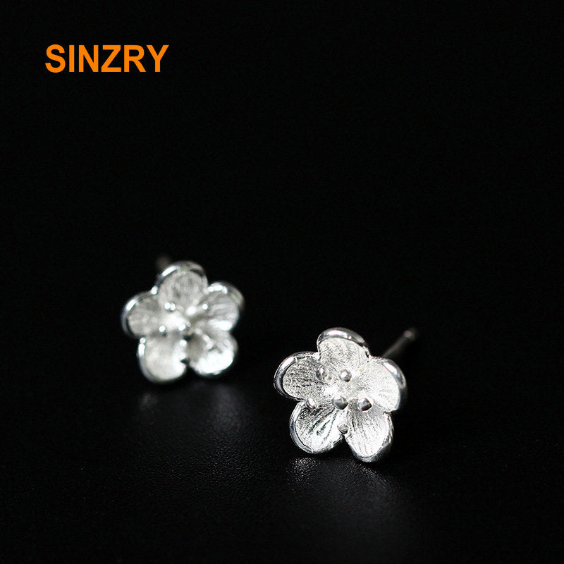 Handmade 100% 925 sterling Silver vintage cute flower stud Earrings ethnic simple fine Jewelry For women