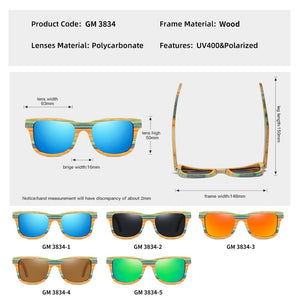 Occhiali da sole in legno di bambù da skateboard polarizzati per donna Occhiali da sole di marca da uomo in legno con protezione UV Lenti S3834