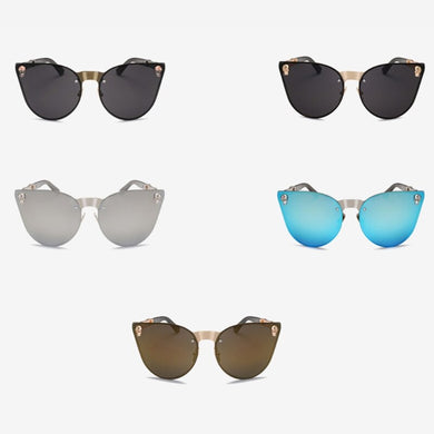 Skull Women Cat Eye Sunglasses Vintage Oversized Rimless Mirror Cateye Eyewear F3MD