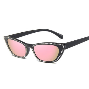 Small Frame Cat Eye Sunglasses Women Designer Retro Sunglasses Ladies Imitation Diamond Sunglasses UV400 Óculos de sol femininos