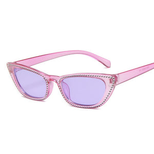 Small Frame Cat Eye Sunglasses Women Designer Retro Sunglasses Ladies Imitation Diamond Sunglasses UV400 Óculos de sol femininos