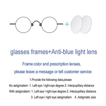 Load image into Gallery viewer, Small Lens Round John Lennon Glasses Men's Women's Gold Silver Black Optical Glasses Retro Reading Mirror Anti-Blu-ray Glasses