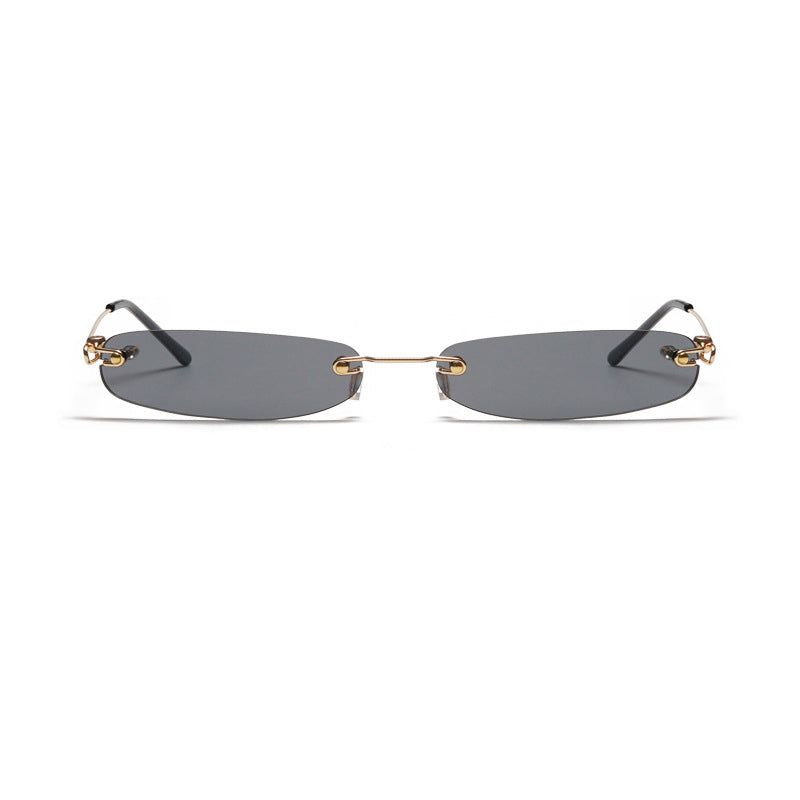 Small Narrow Rimless Sunglasses Vintage 90s Frameless Oval  display picture 3