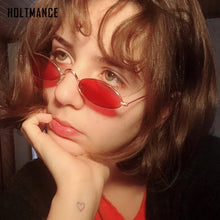 Load image into Gallery viewer, Small Oval Sunglasses Women Vintage Sun Glasses Brand Designer Shades  Lady Metal Eyewear Lunette Red Gold