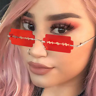Small Rectangle Rimless Sunglasses Women Blade Shape Vintage Hollow Eyeglasses Women Razor Gafas Punk UV400 Alloy