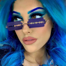 Carica l'immagine nel visualizzatore di Gallery, Small Rectangle Rimless Sunglasses Women Blade Shape Vintage Hollow Eyeglasses Women Razor Gafas Punk UV400 Alloy