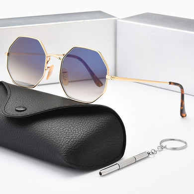 Small Retro Polygon Sunglasses Women Blue Gradient Mirror Lens Brand Square Punk Sun Glasses Vintage Metal Frame Trendy Shades