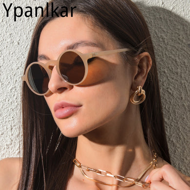 Small Round Sunglasses Women Vintage Brand Designer Brown Sun Glasses Round Frame Rivet Shades Female Ladies UV400