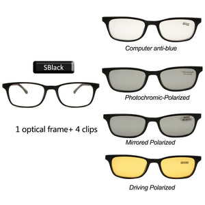 Small Square Polarized Sunglasses Men 4 In 1 Magnet Clip On Glasses Ultem Glasses Frame Computer Prescription Eyewear Women