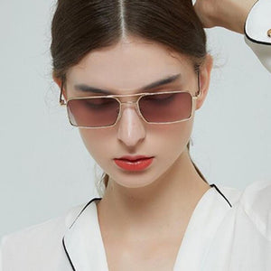 Small Square Women‘s Sunglasses Frame Clear Double Bridge Men's Sun Glasses Vintage Alloy Metal UV400 Female Shades Red Yellow