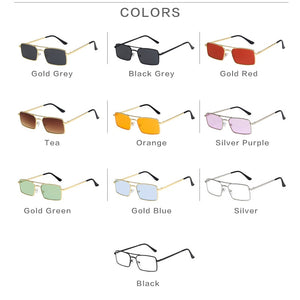 Small Square Women‘s Sunglasses Frame Clear Double Bridge Men's Sun Glasses Vintage Alloy Metal UV400 Female Shades Red Yellow