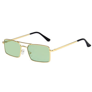 Small Square Women‘s Sunglasses Frame Clear Double Bridge Men's Sun Glasses Vintage Alloy Metal UV400 Female Shades Red Yellow