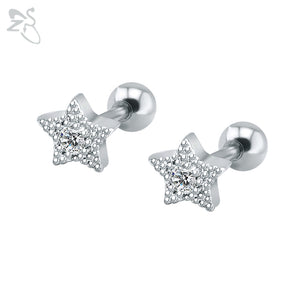 Small Star Earrings With Crystal Stones Copper Ear Stud Piercd Helix Body Silver Statement Earring Jewelry Party For Women Gift