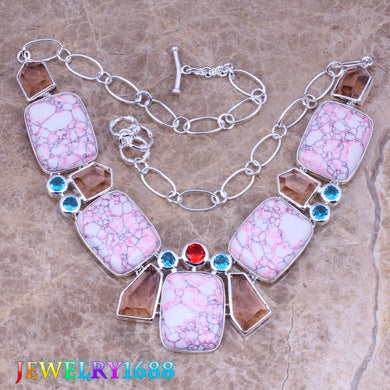 Smooth Pink Natural Stone 925 Sterling Silver Grade Necklace L701