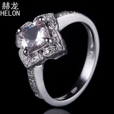 Solid 10K White Gold Flawless 6.5mm Cushion Cut Pink Morganite Natural Diamond Engagement Wedding Elegant Lady Fine Jewelry Ring
