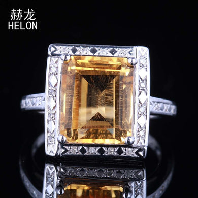 Solid 10k White Gold 9x11mm Emerald Engagement 4.36ct Genuine Citrine Natural Diamond Fancy Ring Fantastic Gemstone Wedding Ring