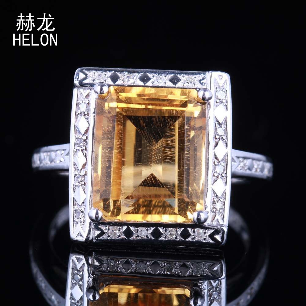 Anello di fidanzamento con smeraldo massiccio da 9 x 11 mm in oro bianco massiccio 10k da 4,36 ct con autentico diamante naturale citrino, fantastico anello nuziale con pietra preziosa 