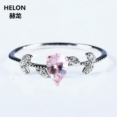Solid 10k White Gold Rose Gold Anniversary Ring Natural Diamonds 5x7mm Pear 0.5ct Morganite glamorous romantic Jewelry