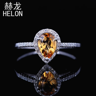 Solid 14k (585) white Gold 7X5mm Pear Genuine Citrine & Real Natural Diamonds Ring Engagement Wedding Gemstone Fine Jewelry Ring