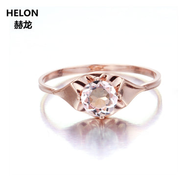 Solid 14k Rose Gold 6mm Round Cut Natural Morganite Engagement Wedding Ring Women Fine Jewelry