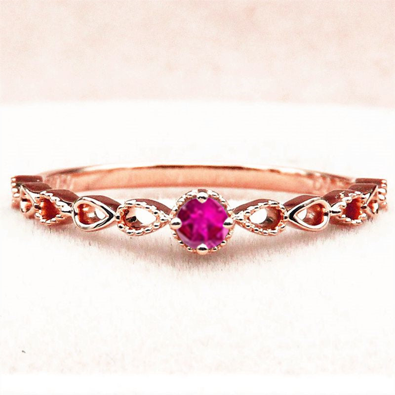 Solid 14k Rose Gold Natural Ruby Round Engagement Ring Wedding Band Art Nouveau Trendy Fine Jewelry Pear Shape Shank Millgrain