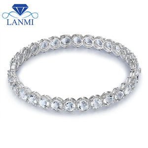 Solid 14k White Gold Bangles White Topaz With Diamond Gemstone Gold Jewelry For Women Fine Jewelry NA002