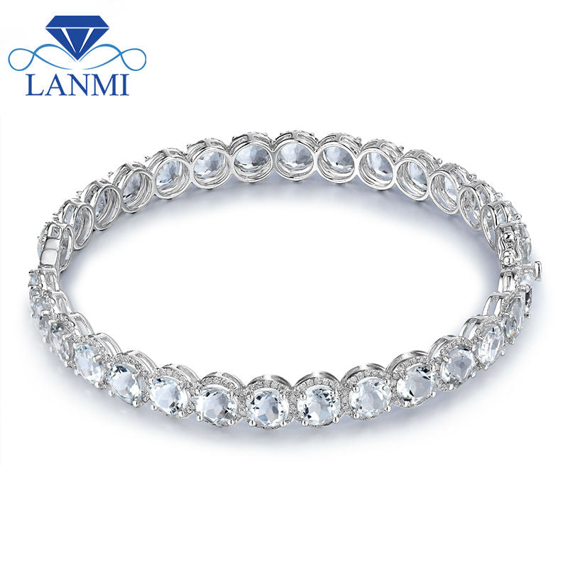 Solid 14k White Gold Bangles White Topaz With Diamond Gemstone Gold Jewelry For Women Fine Jewelry NA002