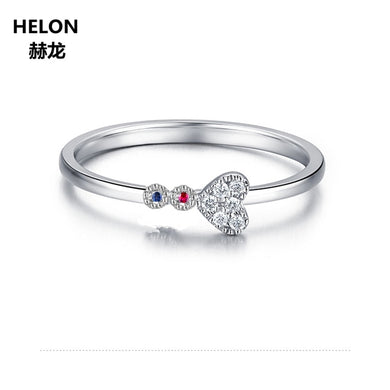 Solid 14k White Gold Natural Diamonds Ruby Sapphire Engagement Wedding Ring for Women Heart Party Fine Jewelry