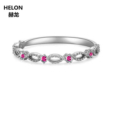 Solid 14k White Gold Natural Ruby Engagament Ring Anniversary Wedding Band for Women Classic