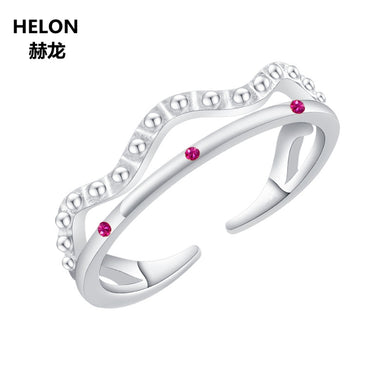 Solid 14k White Gold Natural Ruby Engagement Wedding Ring Wave Women Fine Jewelry