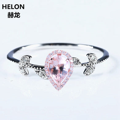 Solid 14k White Gold Rose Gold Natural Diamonds 5X7MM Pear Morganite Ring Wedding Engagement Fine Jewelry