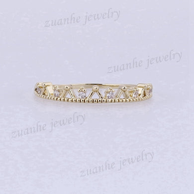 Solid 14k Yellow Gold Anniversary Wedding Band Natural DiamondD Crown Cute Engagement Ring